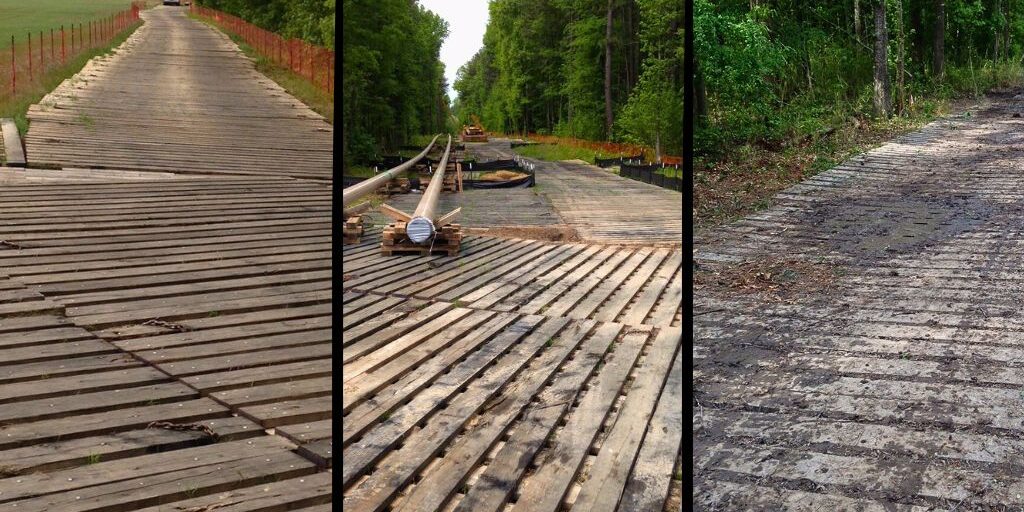 Laminated mats in use across various terrains - wetland